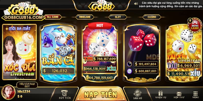 Các game cá cược hấp dẫn trong tải Go88